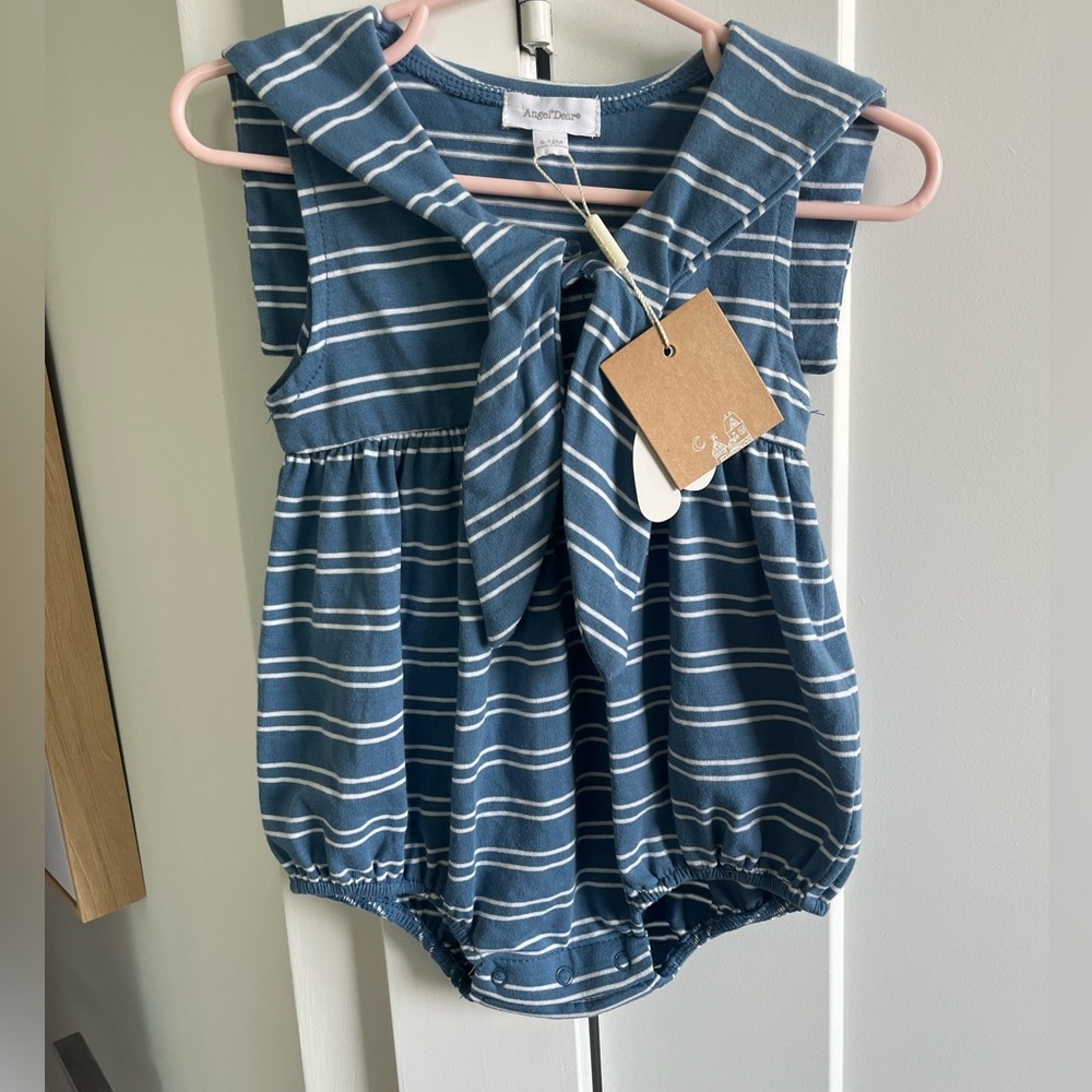 Angel Dear Blue and White Striped Sailor Bubble One-Piece